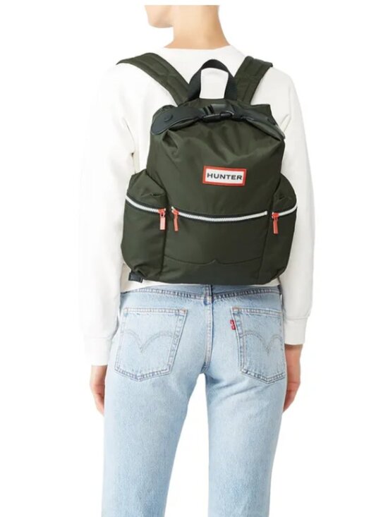 Hunter Handbags - Hunter Unisex Nylon Large Top clip Backpack - Dark Olive Green